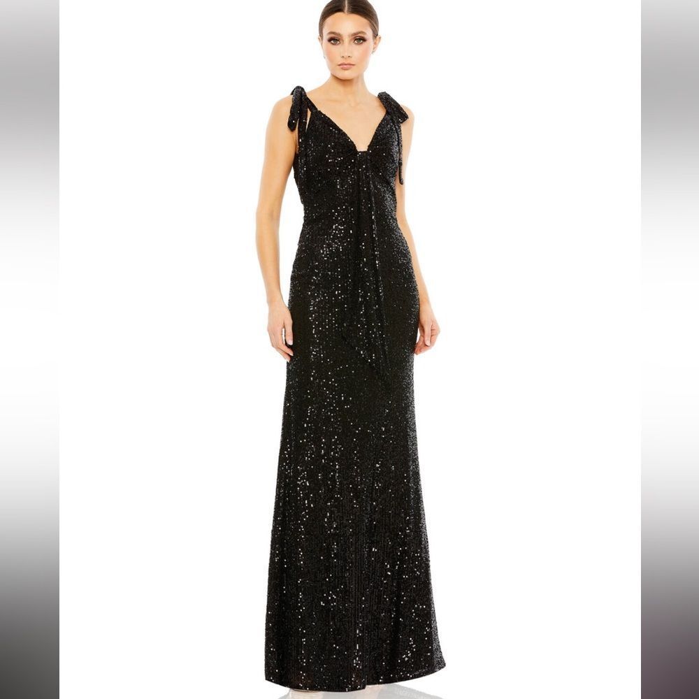 Black Sequin Maxi Dress with Tie-Shoulder Detail
